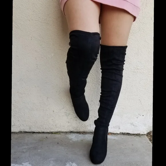 Babe Black Vegan Suede boots Over knee - Picture 6 of 7